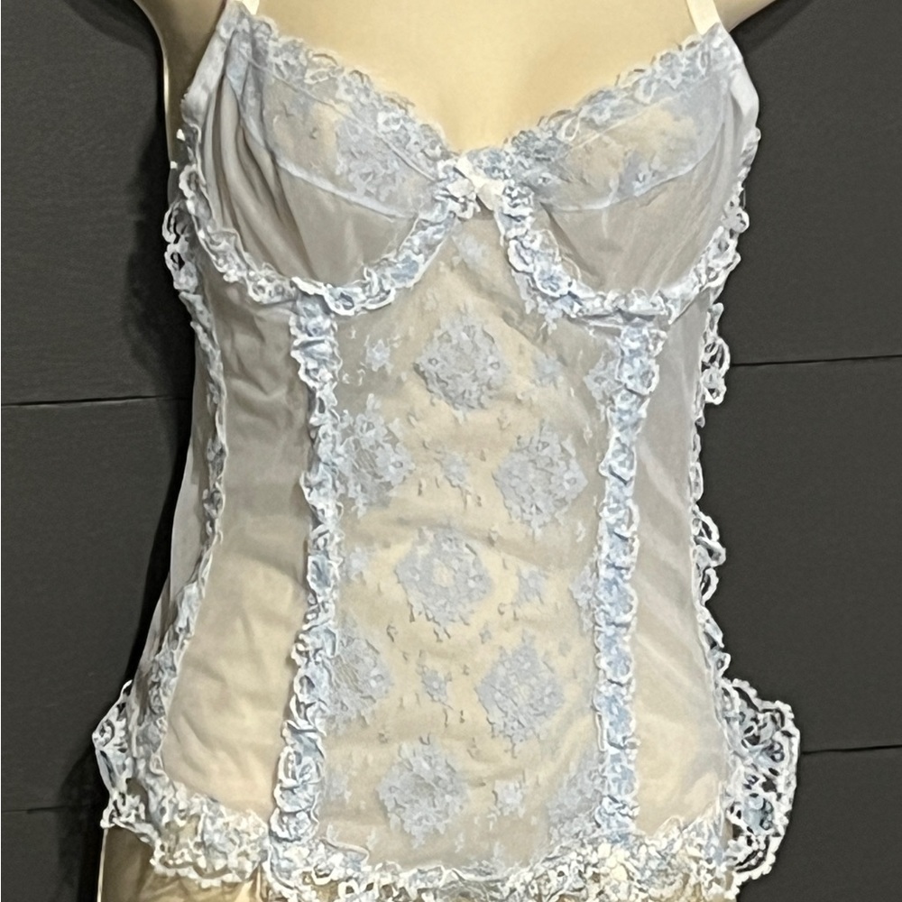 Baby Blue Lace Corset w/garters 36A